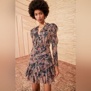 Ulla Johnson Size 14 Cecily minidress silk floral dots lurex plus